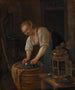 Vrouw die objecten van metaal reinigt - Jan Steen — weergave van het kunstwerk