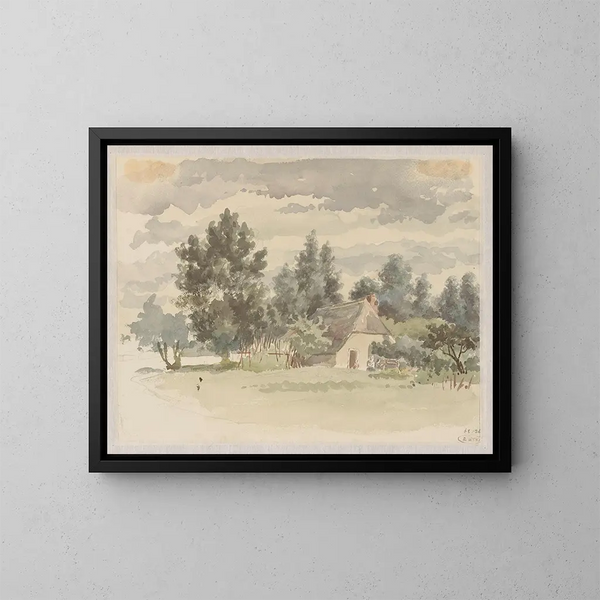 Landschap met boerderij omringd door bomen - Jan Striening — ingelijst kunstwerk aan de muur