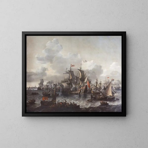 De Slag bij de Noordzee 1573 - Jan Theunisz Blanckerhoff — ingelijst kunstwerk aan de muur