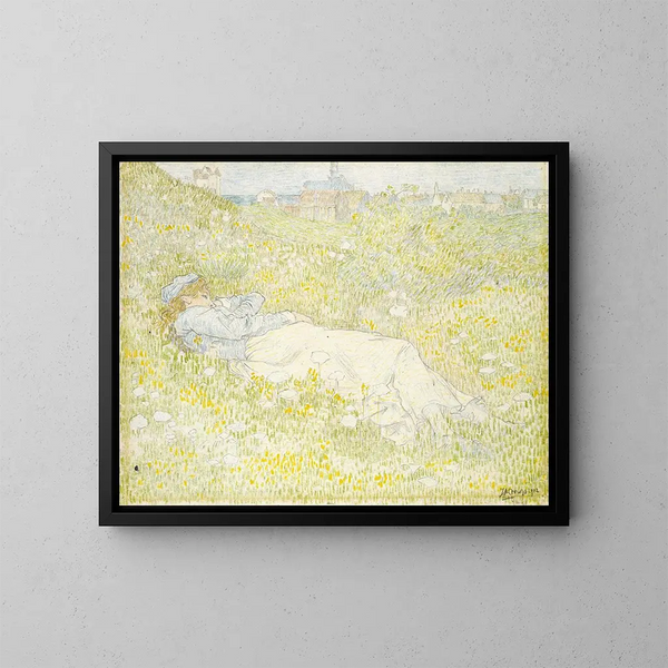 van een vrouwelijk schilderij liggend in de duinen bij Noordwijk - Jan Toorop — ingelijst kunstwerk aan de muur