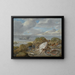 Natuurschilderij met een inktvis, een plie, kabeljauw, mosselen en andere vissen op een duin, een kerk aan de andere kant van een estuarium - Jan van Kessel de Oude — ingelijst kunstwerk aan de muur
