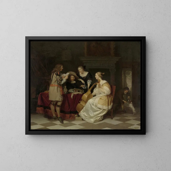 Een muziekband - Jan Verkolje — ingelijst kunstwerk aan de muur