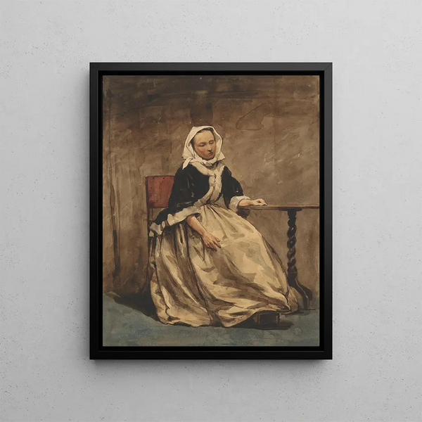 Jan Weissenbruch - Zittende vrouw naast een kleine tafel.webp