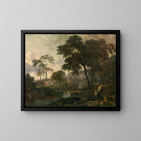 Landschap met een koe drinkend - Jan Wijnants — ingelijst kunstwerk aan de muur