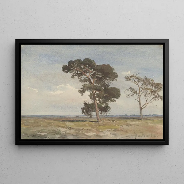 Jan Willem van Borselen - Gezicht op de heide met twee bomen.webp