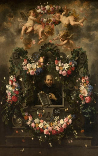 Jan van Balen - Saint Ignatius Surrounded by a Garland of Flowers.webp