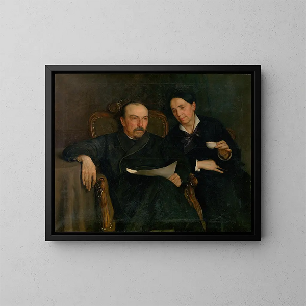 De dichter Jan Van Beers en zijn vrouw, de ouders van de kunstenaars - Jan van Beers — ingelijst kunstwerk aan de muur