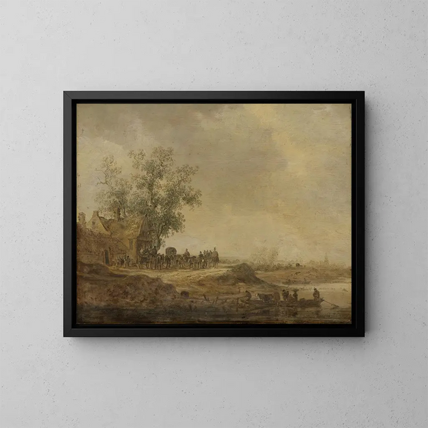 L'Arrêt avant l'Auberge - Jan van Goyen — ingelijst kunstwerk aan de muur