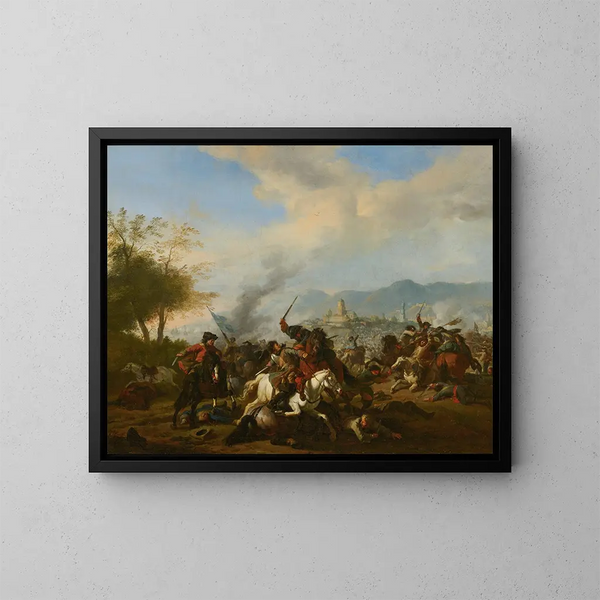Engagement de cavalerie - Jan van Huchtenburg — ingelijst kunstwerk aan de muur