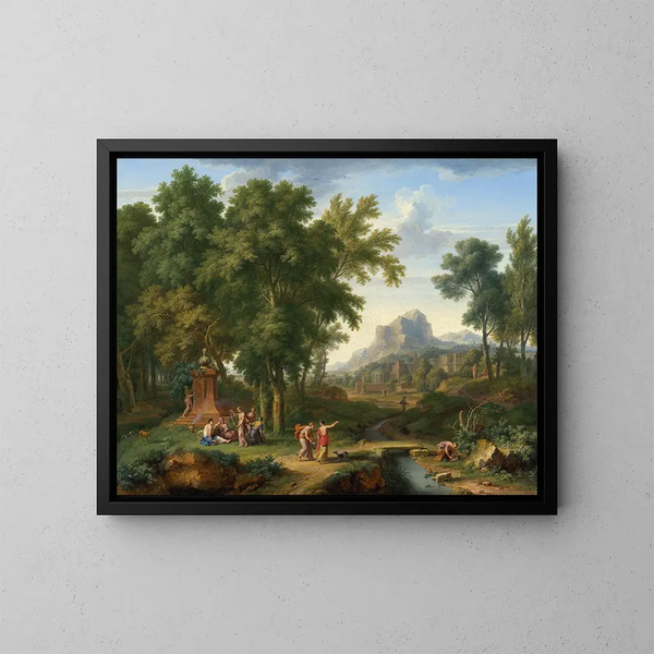 Landschapschilderij met een buste van Flora - Jan van Huysum — ingelijst kunstwerk aan de muur