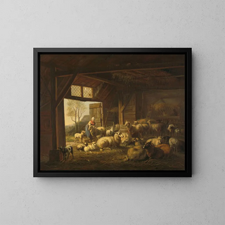 Jan van Ravenswaay - Sheep and Goats in a Stable.webp