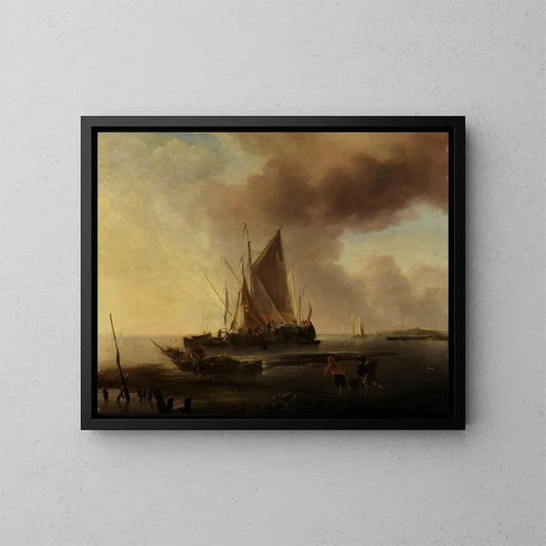 van Bateaux de pêche sur la plage - Jan van de Cappelle — ingelijst kunstwerk aan de muur