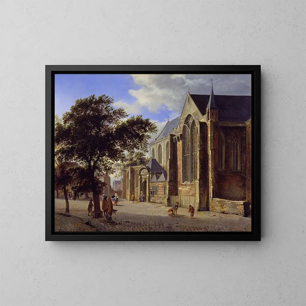 Buitenkerk schilderij - Jan van der Heyden — ingelijst kunstwerk aan de muur