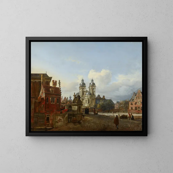 L'église Saint-André à Düsseldorf - Jan van der Heyden — ingelijst kunstwerk aan de muur