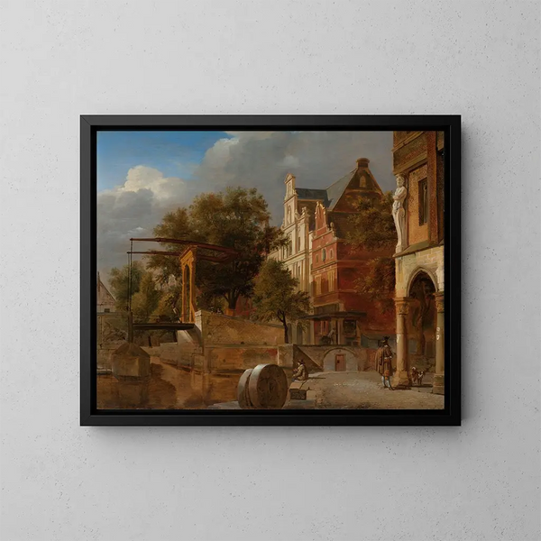 De brug met poort - Jan van der Heyden — ingelijst kunstwerk aan de muur