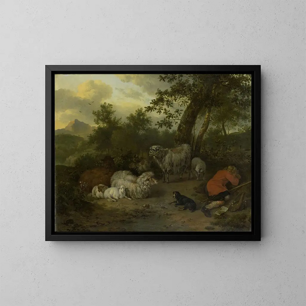 De slapende herder - Jan van der Meer le Jeune — ingelijst kunstwerk aan de muur