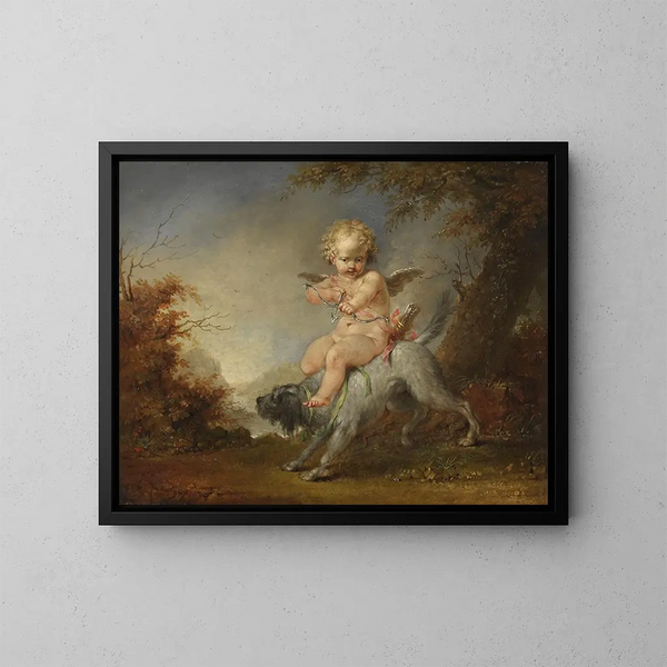 Cupido op een hond - Januarius Zick — ingelijst kunstwerk aan de muur