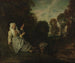 Landschap van de avond met een wever - Jean-Antoine Watteau — weergave van het kunstwerk