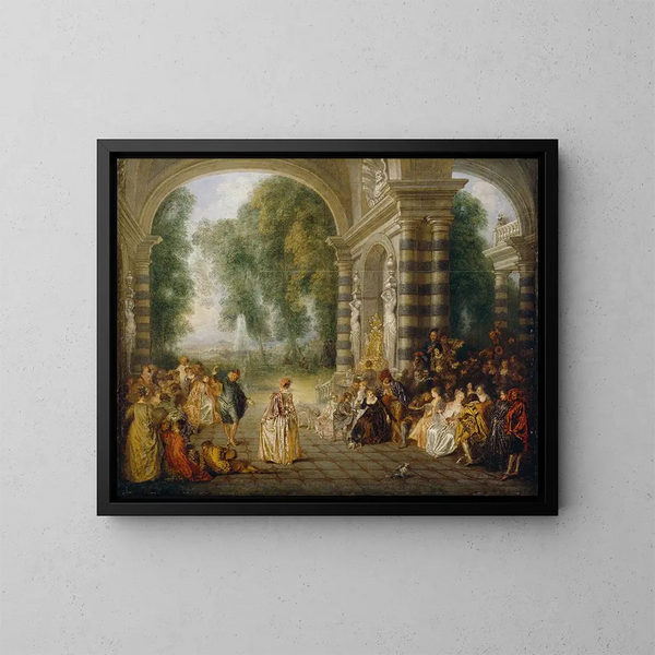 De plezieren van het bal - Jean-Antoine Watteau — ingelijst kunstwerk aan de muur