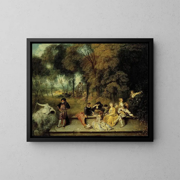 De geneugten van de liefde - Jean-Antoine Watteau — ingelijst kunstwerk aan de muur