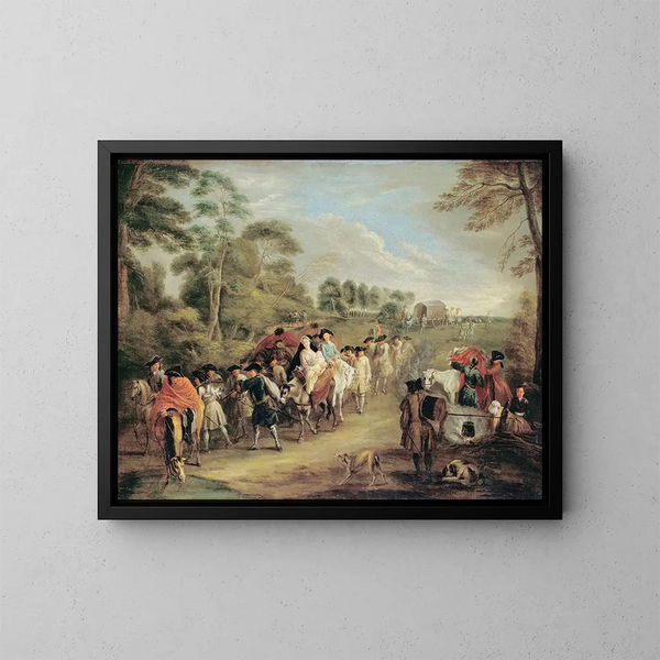 Soldaten in mars - Jean-Antoine Watteau — ingelijst kunstwerk aan de muur