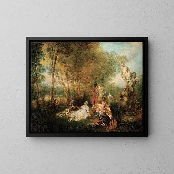 Het Liefdesfeest - Jean-Antoine Watteau — ingelijst kunstwerk aan de muur