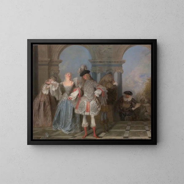 De Franse acteurs - Jean-Antoine Watteau — ingelijst kunstwerk aan de muur