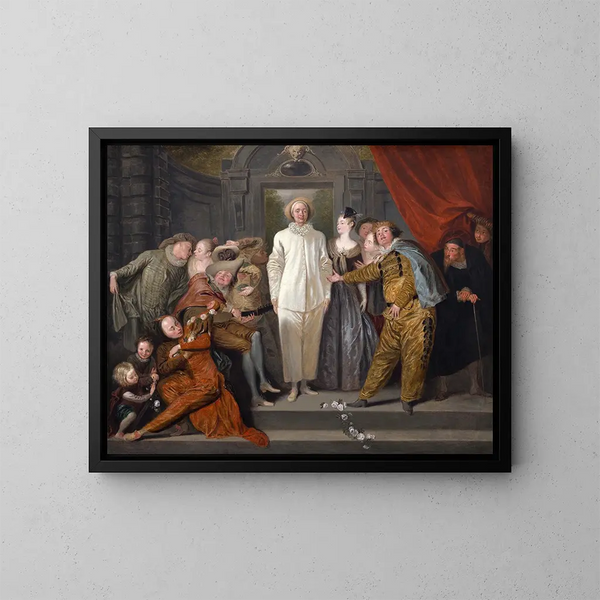 De Italiaanse Comedianten - Jean-Antoine Watteau — ingelijst kunstwerk aan de muur