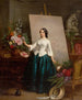 Vrouw schilderij van bloemen aan het ezel - Jean - Baptiste Antoine Émile Branger — weergave van het kunstwerk
