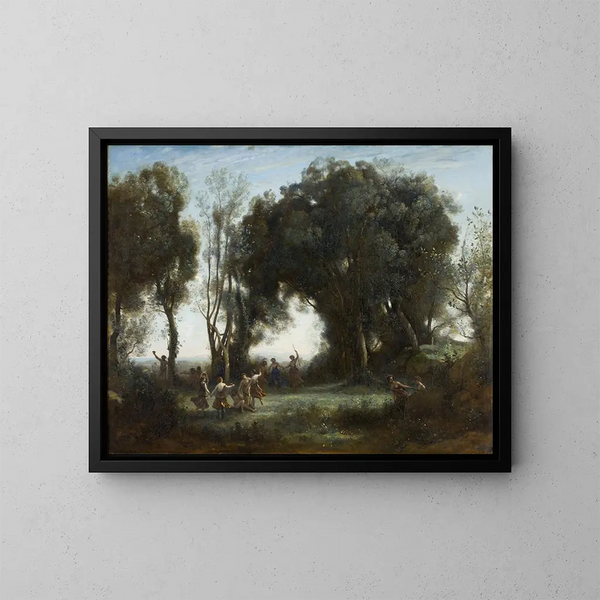 Een ochtend, de dans van de nimfen - Jean-Baptiste-Camille Corot — ingelijst kunstwerk aan de muur