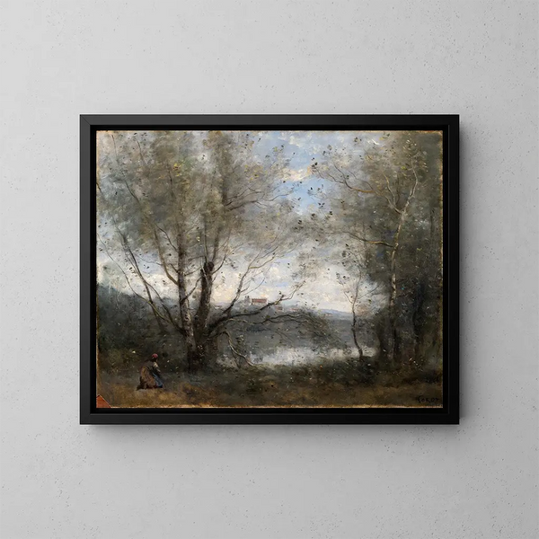 van een vijver gezien door de bomen - Jean-Baptiste-Camille Corot — ingelijst kunstwerk aan de muur
