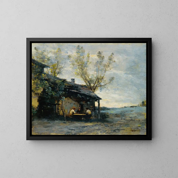 Een café in Vaugirard - Jean-Baptiste-Camille Corot — ingelijst kunstwerk aan de muur