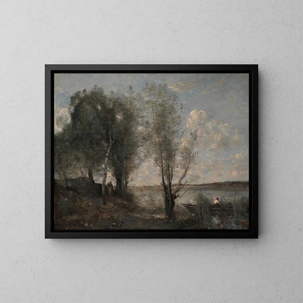 De bootman tussen de rietstengels - Jean-Baptiste-Camille Corot — ingelijst kunstwerk aan de muur