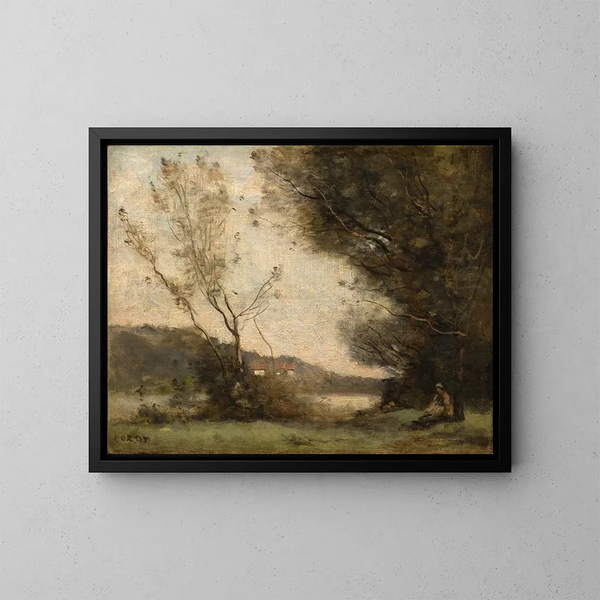 Aan de oever van de rivier - Jean-Baptiste-Camille Corot — ingelijst kunstwerk aan de muur