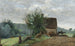boerderijplein met een ruiter en een klein meisje op de voorgrond - Jean-Baptiste-Camille Corot — weergave van het kunstwerk