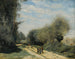 Route in het platteland in Crcy-en-Brie - Jean-Baptiste-Camille Corot — weergave van het kunstwerk