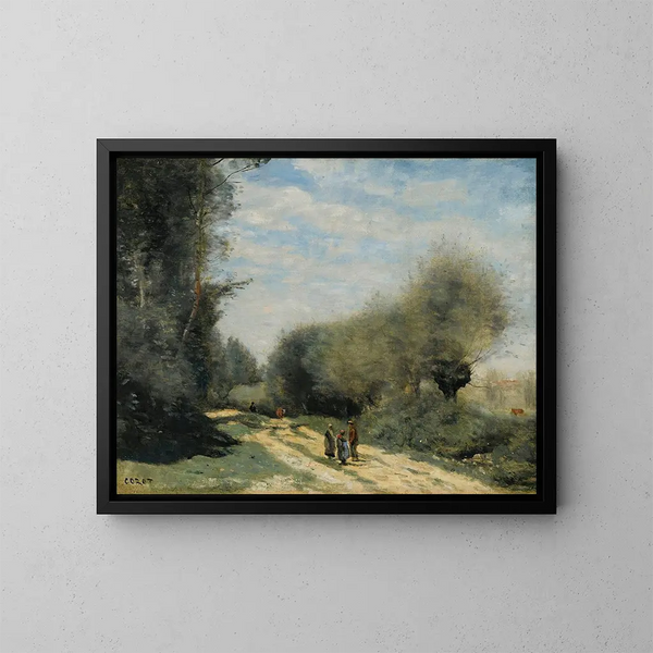 Route in het platteland in Crcy-en-Brie - Jean-Baptiste-Camille Corot — ingelijst kunstwerk aan de muur