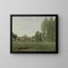 Omgeving van Mantes, kleine huisjes verborgen in de bomen nabij de waterkant - Jean-Baptiste-Camille Corot — ingelijst kunstwerk aan de muur