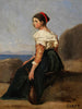 Vrouw zittend met een mandoline - Jean-Baptiste-Camille Corot — weergave van het kunstwerk