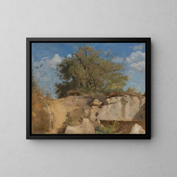 Fontainebleau, sommet de carrière boisée - Jean-Baptiste-Camille Corot — ingelijst kunstwerk aan de muur