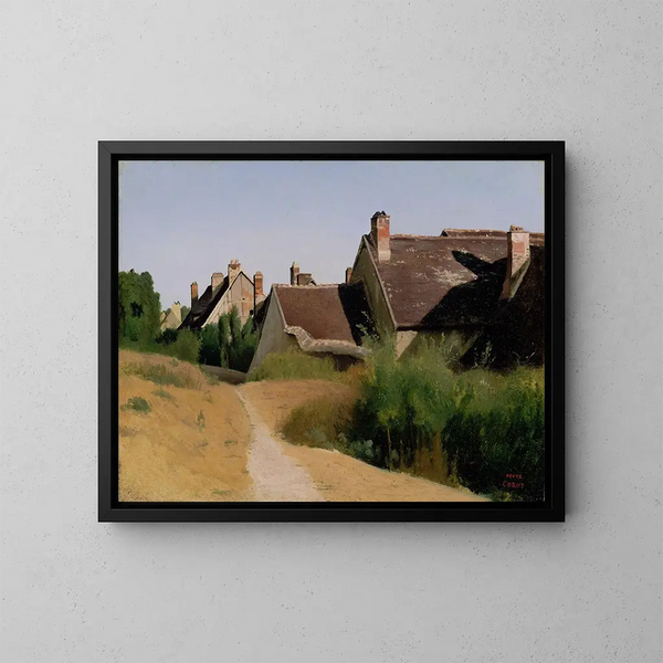 Huizen in de omgeving van Orléans - Jean-Baptiste-Camille Corot — ingelijst kunstwerk aan de muur