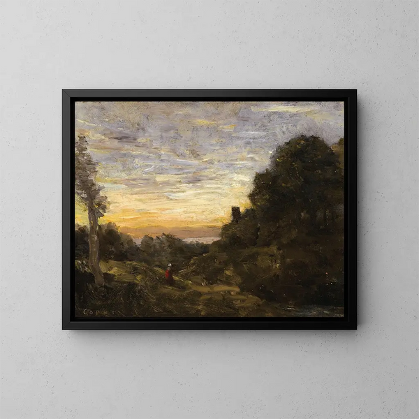 De toren in de bomen - Jean-Baptiste-Camille Corot — ingelijst kunstwerk aan de muur