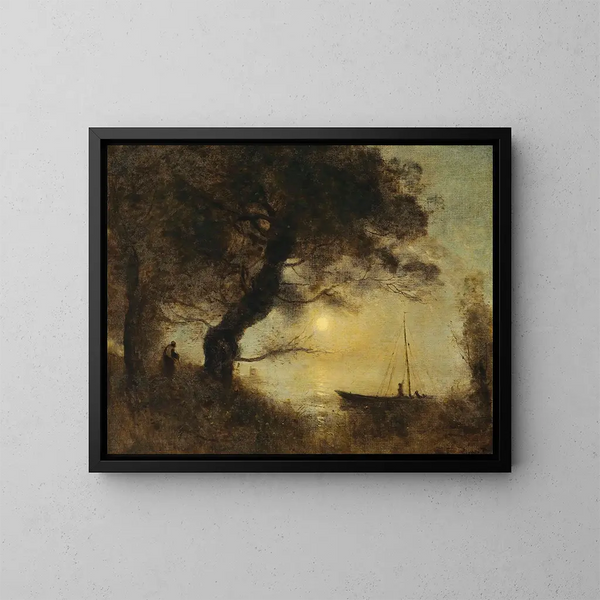 De boot in het maanlicht - Jean-Baptiste-Camille Corot — ingelijst kunstwerk aan de muur