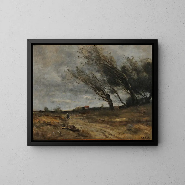 De windvlaag - Jean-Baptiste-Camille Corot — ingelijst kunstwerk aan de muur