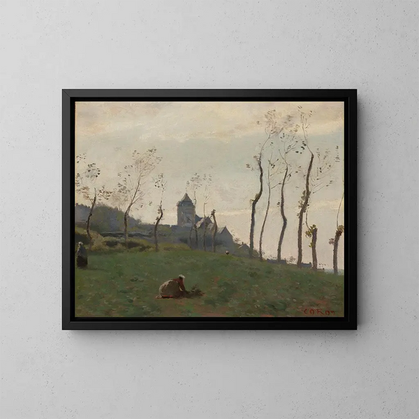 Le Tréport, een haven en een kerk - Jean-Baptiste-Camille Corot — ingelijst kunstwerk aan de muur