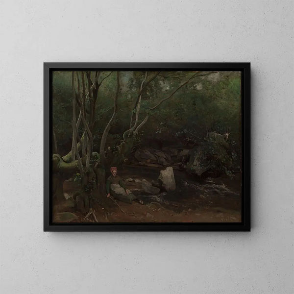 van een meisje met geitenzitje naast een beekje in een bos - Jean-Baptiste-Camille Corot — ingelijst kunstwerk aan de muur