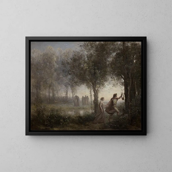 van Orpheus die Eurydice uit de onderwereld leidt - Jean-Baptiste-Camille Corot — ingelijst kunstwerk aan de muur