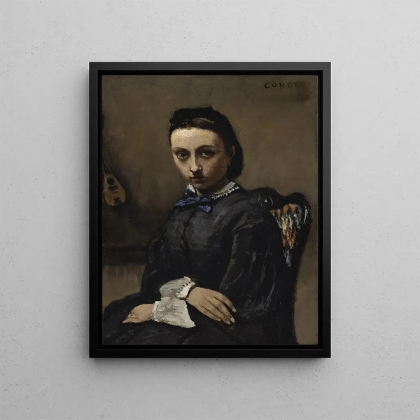 Portret van jonge vrouw - Jean-Baptiste-Camille Corot — ingelijst kunstwerk aan de muur