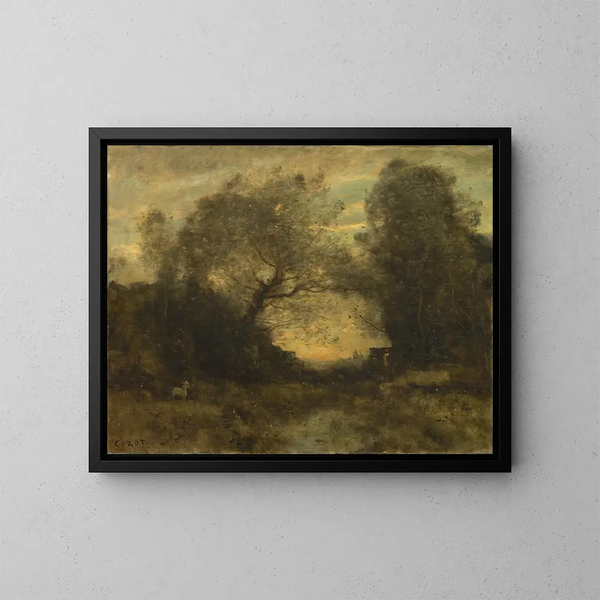 L'Étang à l'entrée des bois - Jean-Baptiste-Camille Corot — ingelijst kunstwerk aan de muur