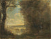 van een visser met een hengel, souvenir van de Mantes-brug - Jean-Baptiste-Camille Corot — weergave van het kunstwerk